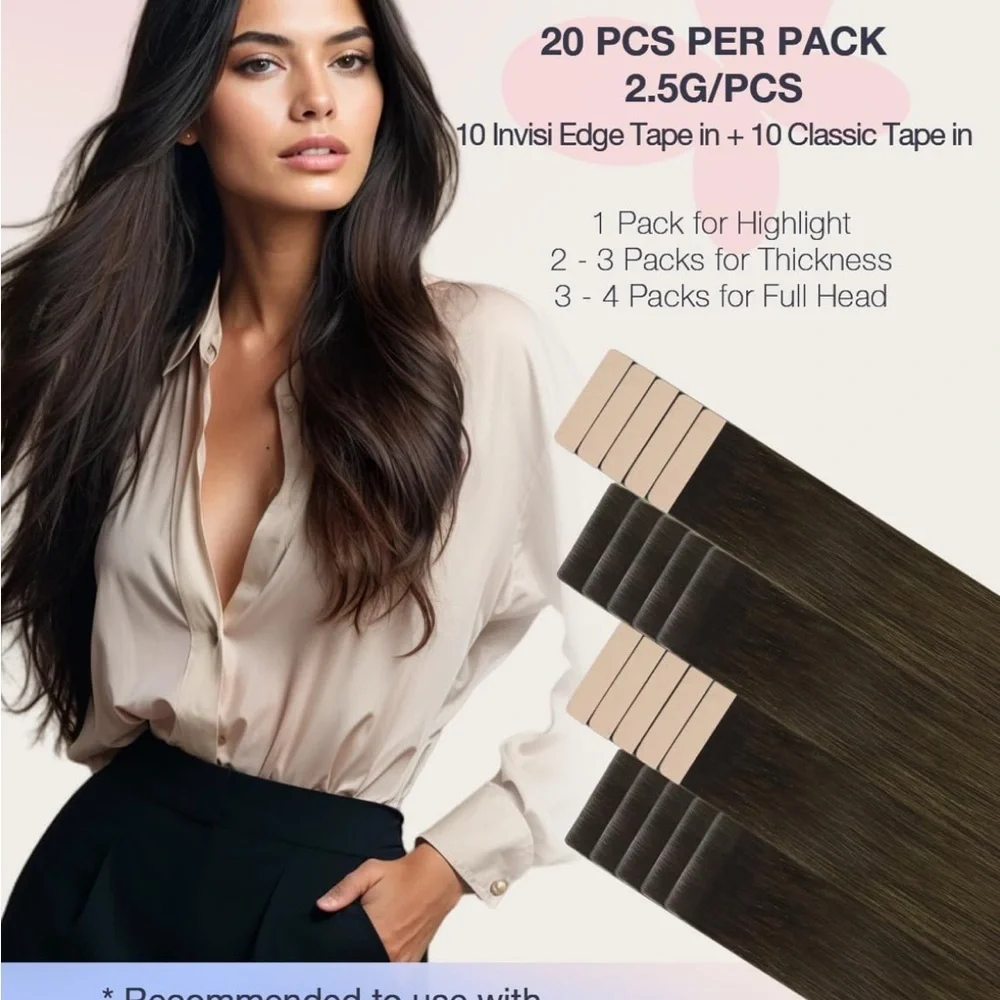 Doores Dark Brown Chocolate Brown Remy Human Hair 20” Tape In Extensions